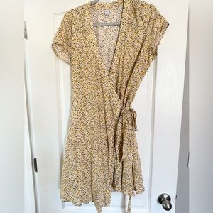 Old Navy yellow floral wrap dress